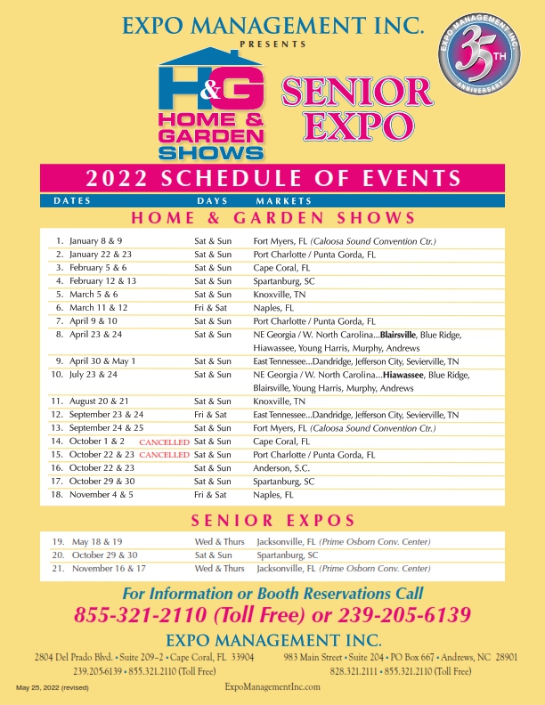Revised Schedule of Events 2022
